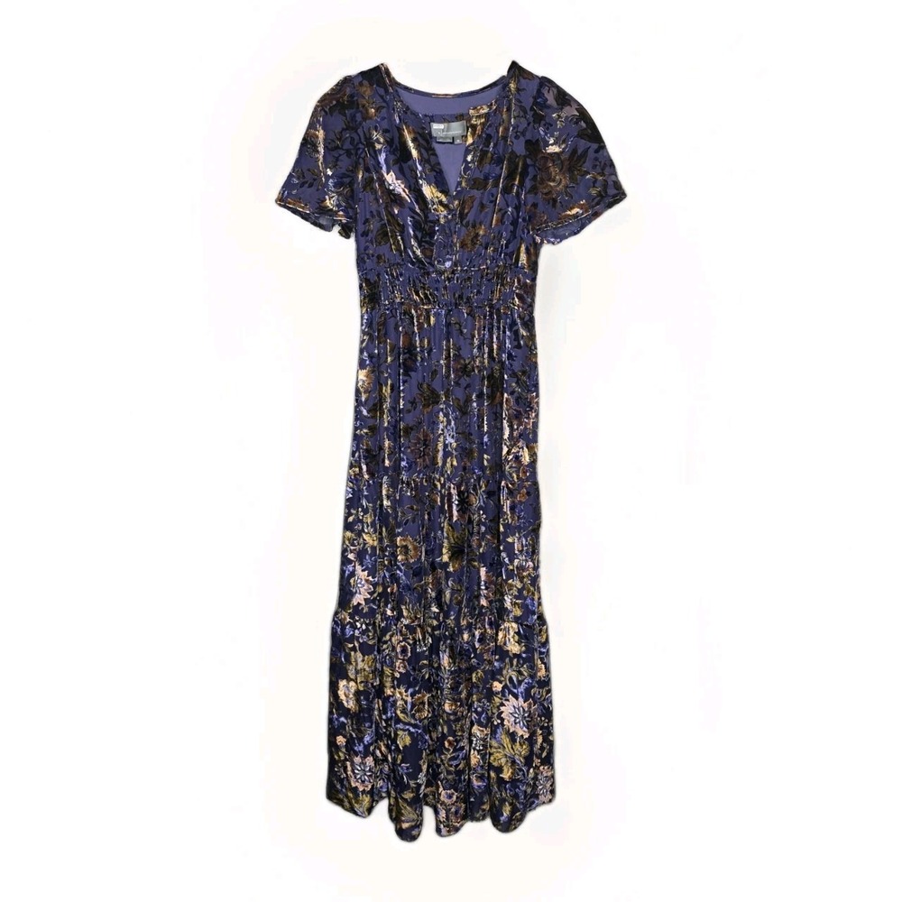 NWOT The Somerset Maxi Dress Velvet Edition Anthropologie Floral Purple Size XS
